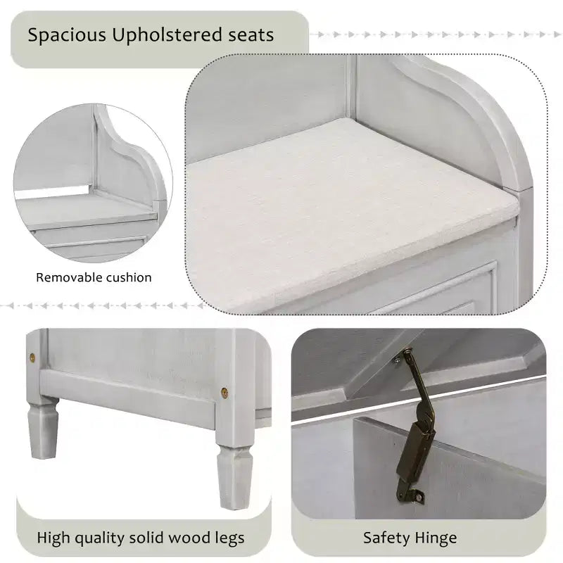 42 Rustic Solid Wood Entryway Multipurpose Storage Bench with Safety Hinges - ModernLuxe
