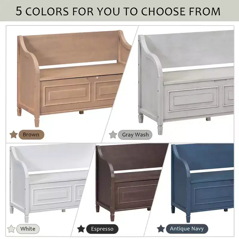 42 Rustic Solid Wood Entryway Multipurpose Storage Bench with Safety Hinges - ModernLuxe