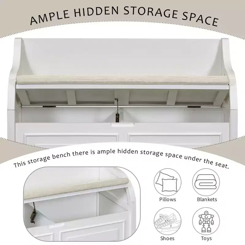 42 Rustic Solid Wood Entryway Multipurpose Storage Bench with Safety Hinges - ModernLuxe