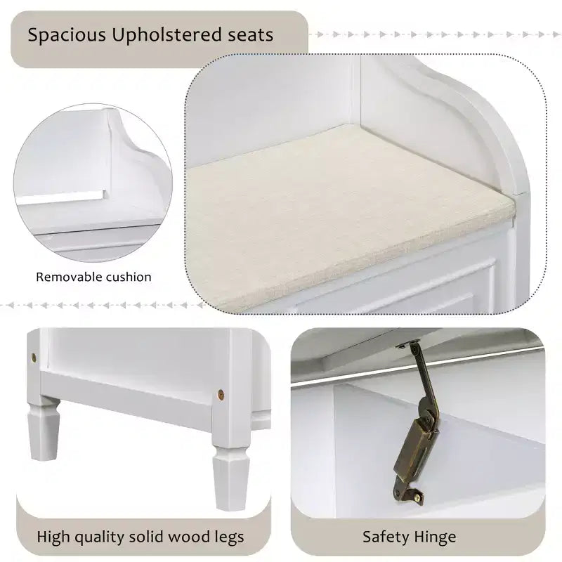 42 Rustic Solid Wood Entryway Multipurpose Storage Bench with Safety Hinges - ModernLuxe