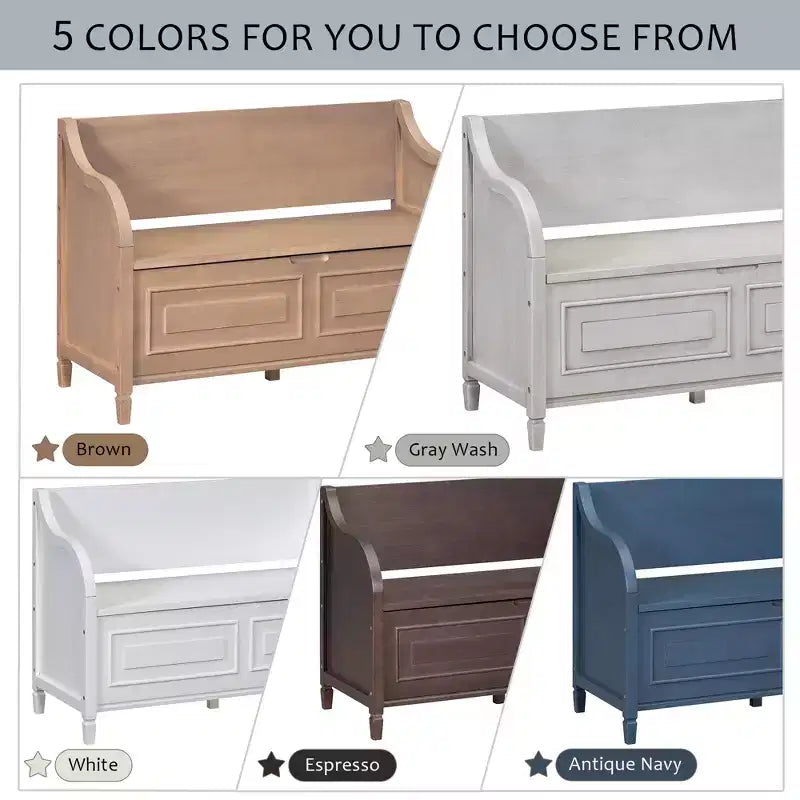 42 Rustic Solid Wood Entryway Multipurpose Storage Bench with Safety Hinges - ModernLuxe