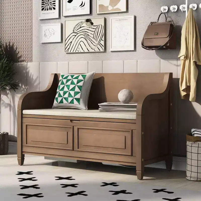 42 Rustic Solid Wood Entryway Multipurpose Storage Bench with Safety Hinges - ModernLuxe