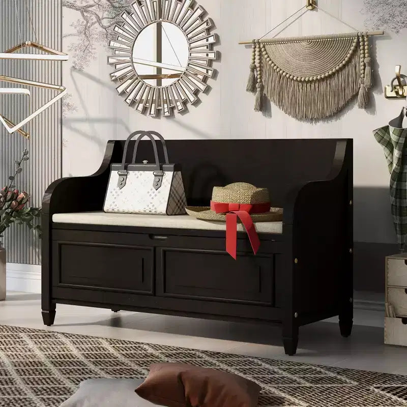 42 Rustic Solid Wood Entryway Multipurpose Storage Bench with Safety Hinges - ModernLuxe