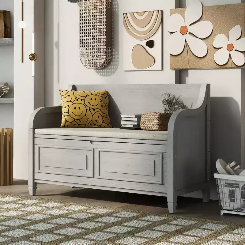 42 Rustic Solid Wood Entryway Multipurpose Storage Bench with Safety Hinges - ModernLuxe