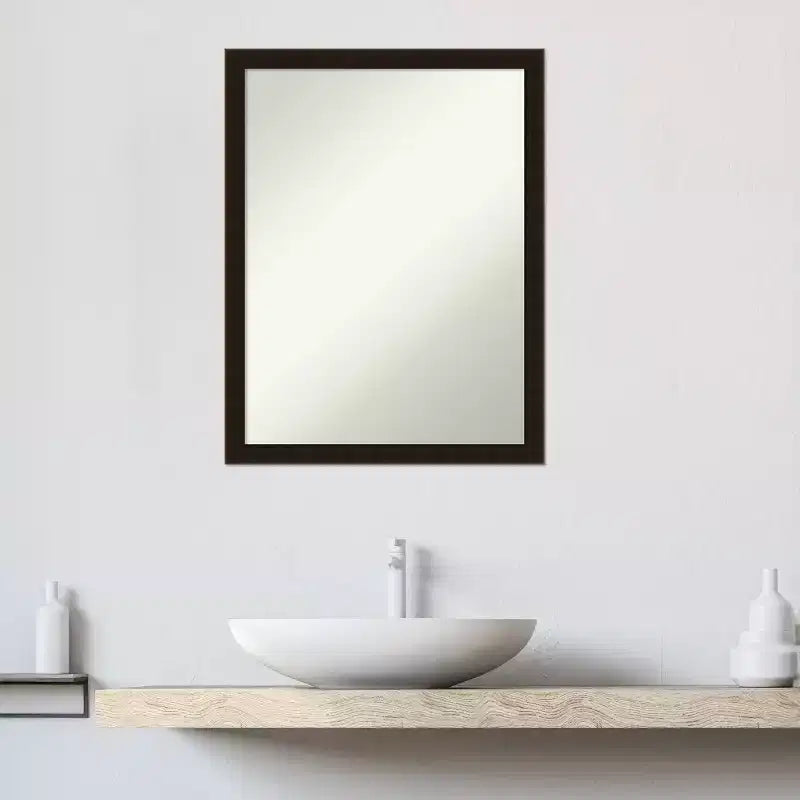 Amanti Art Espresso Brown Non-Beveled Wood Bathroom Wall Mirror