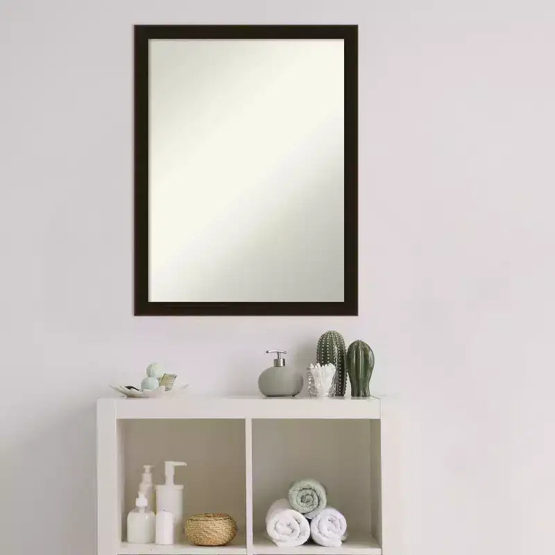 Amanti Art Espresso Brown Non-Beveled Wood Bathroom Wall Mirror