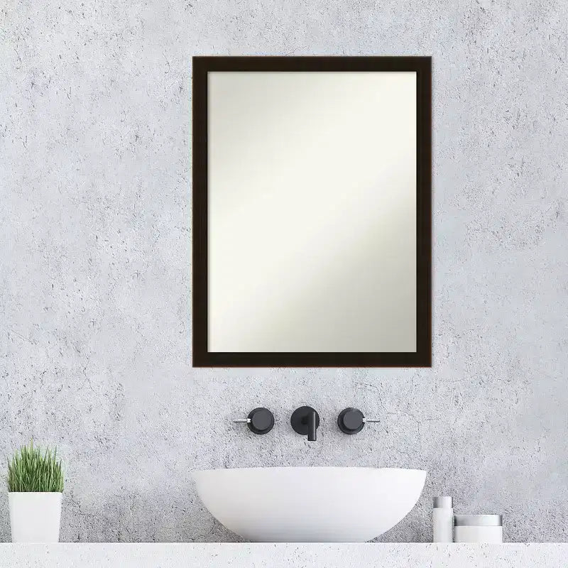 Amanti Art Espresso Brown Non-Beveled Wood Bathroom Wall Mirror