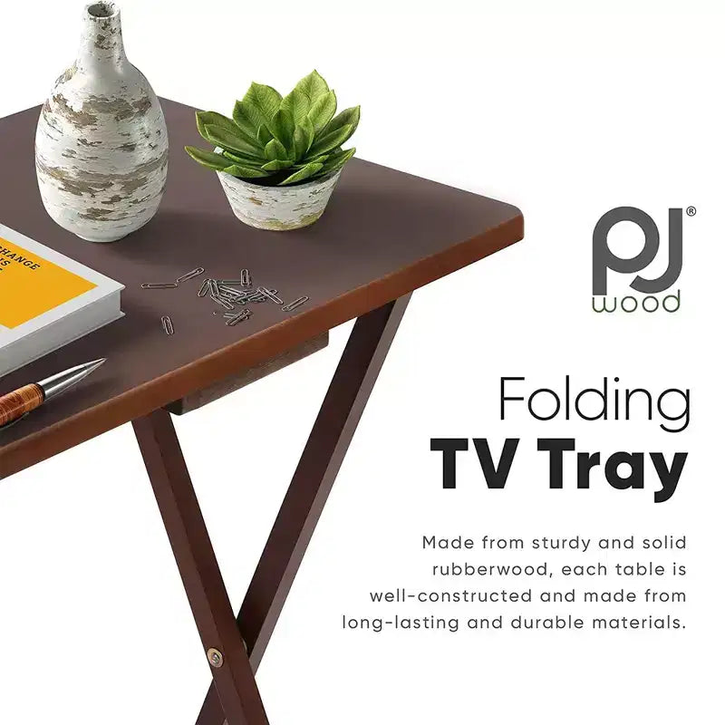 PJ Wood Portable Folding TV Snack Tray Table Desk Stand, Honey Oak (6 Pack)