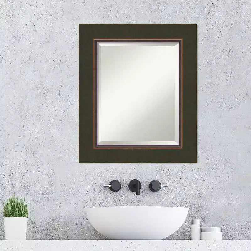 Amanti Art Milano Bronze Beveled Wood Bathroom Wall Mirror