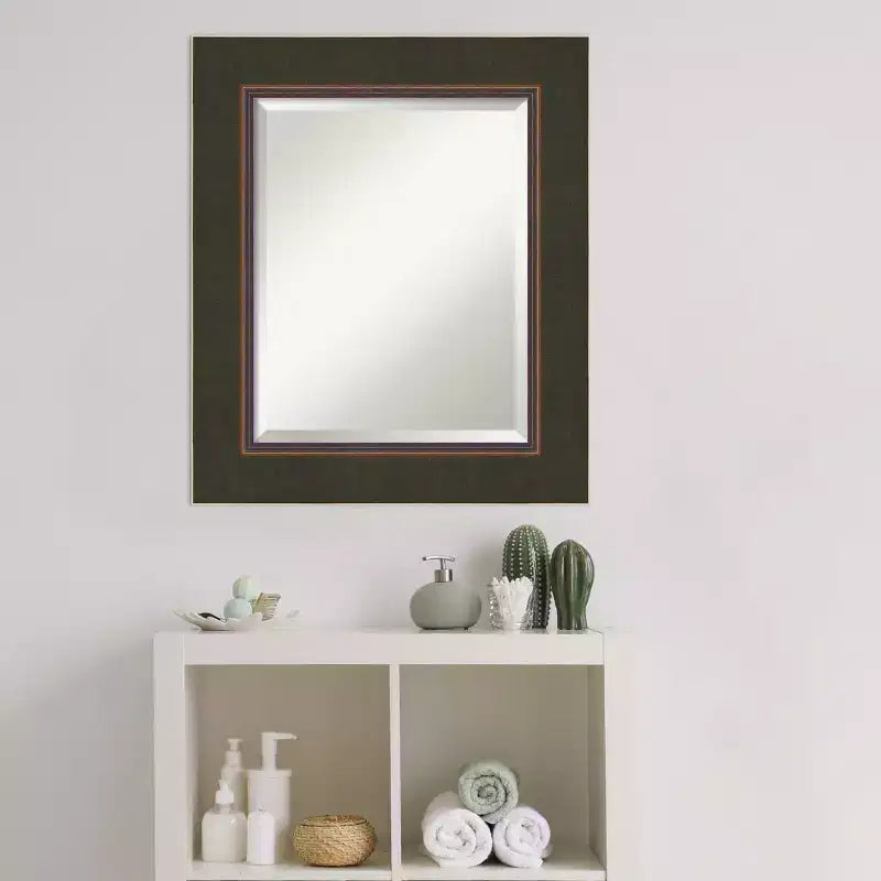 Amanti Art Milano Bronze Beveled Wood Bathroom Wall Mirror
