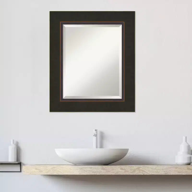 Amanti Art Milano Bronze Beveled Wood Bathroom Wall Mirror