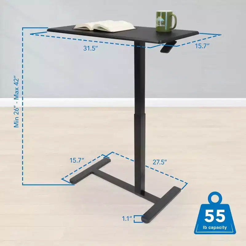 Mount-It! Height Adjustable Overbed & Bedside Table w/ Wheels | Overbed Desk Breakfast Tray for Medical & Home Use | Standing Desk w/ Gas Spring