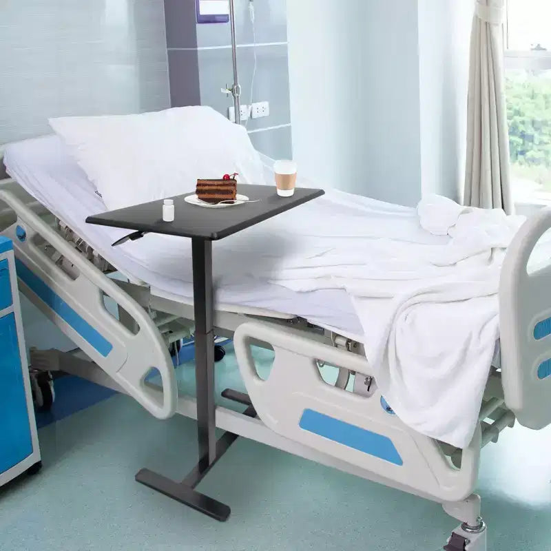 Mount-It! Height Adjustable Overbed & Bedside Table w/ Wheels | Overbed Desk Breakfast Tray for Medical & Home Use | Standing Desk w/ Gas Spring
