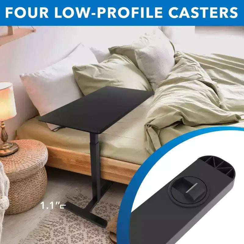 Mount-It! Height Adjustable Overbed & Bedside Table w/ Wheels | Overbed Desk Breakfast Tray for Medical & Home Use | Standing Desk w/ Gas Spring