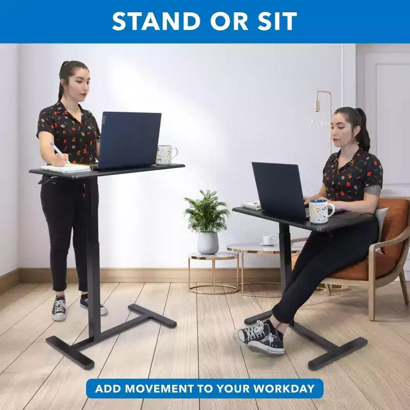 Mount-It! Height Adjustable Overbed & Bedside Table w/ Wheels | Overbed Desk Breakfast Tray for Medical & Home Use | Standing Desk w/ Gas Spring
