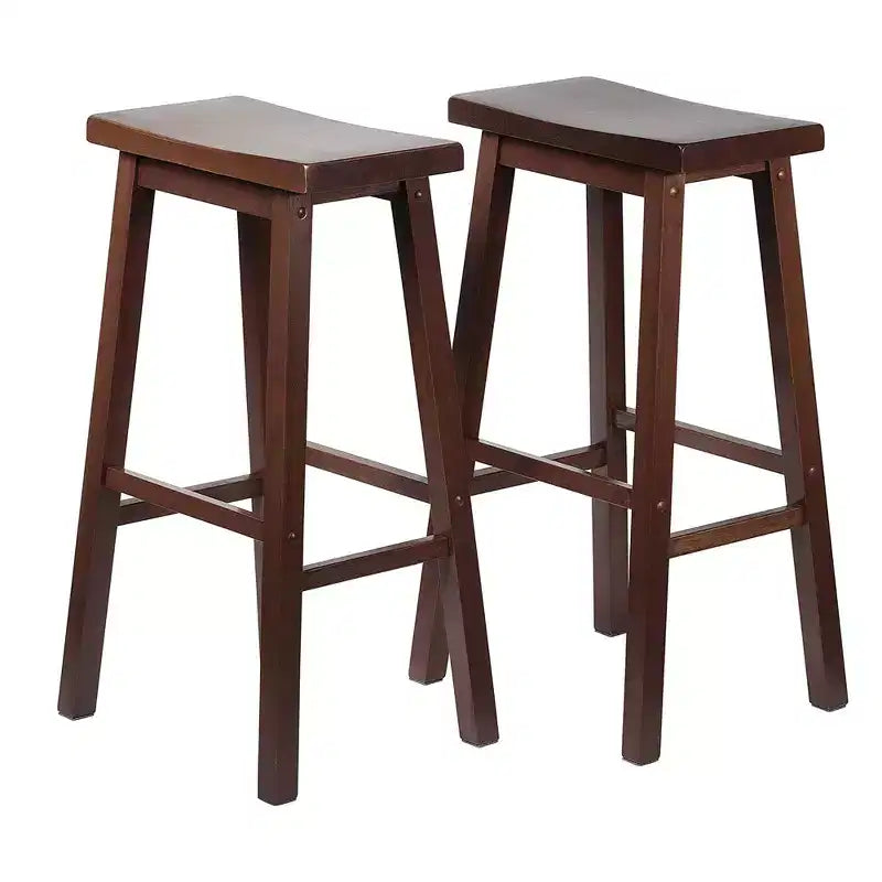 PJ Wood Classic Saddle Seat 29 Tall Kitchen Counter Stools for Homes, Dining Spaces, and Bars w/ Backless Seats & 4 Square Legs, Walnut (Set of 6)