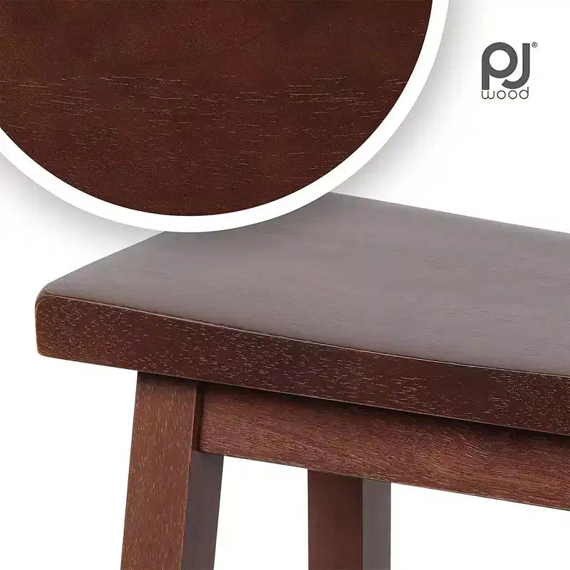 PJ Wood Classic Saddle Seat 29 Tall Kitchen Counter Stools for Homes, Dining Spaces, and Bars w/ Backless Seats & 4 Square Legs, Walnut (Set of 6)