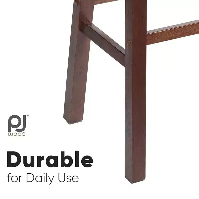 PJ Wood Classic Saddle Seat 29 Tall Kitchen Counter Stools for Homes, Dining Spaces, and Bars w/ Backless Seats & 4 Square Legs, Walnut (Set of 6)