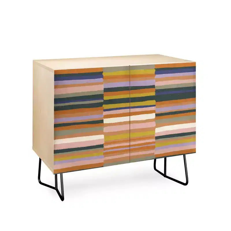 Gigi Rosado Brown Striped Pattern Credenza - Deny Designs