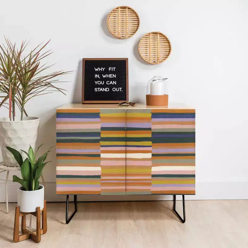 Gigi Rosado Brown Striped Pattern Credenza - Deny Designs