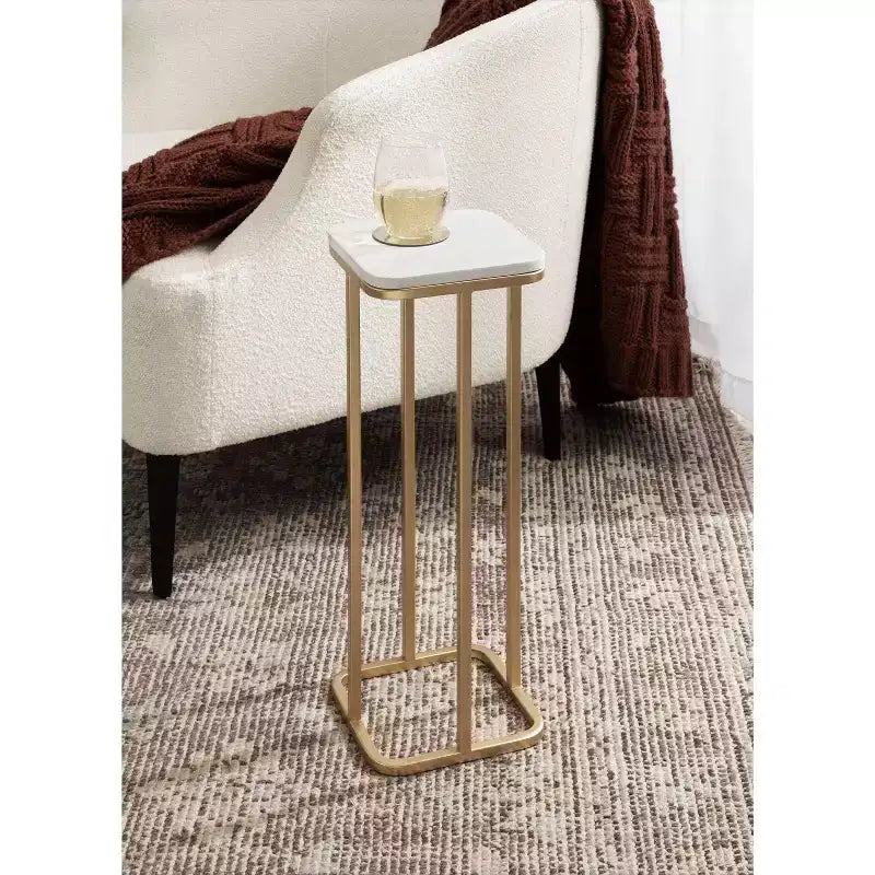 Kate and Laurel Credele Marble and Metal Drink Table, 8x8x22, White