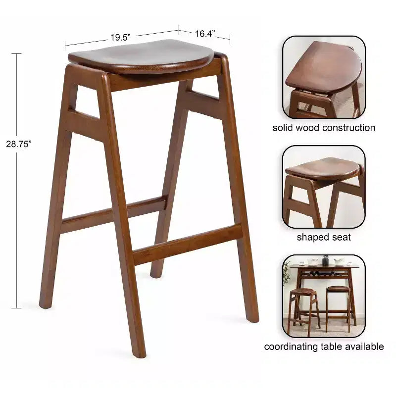 Kate and Laurel Morreau Wood Bar Stool, 17x20x29, Walnut Brown
