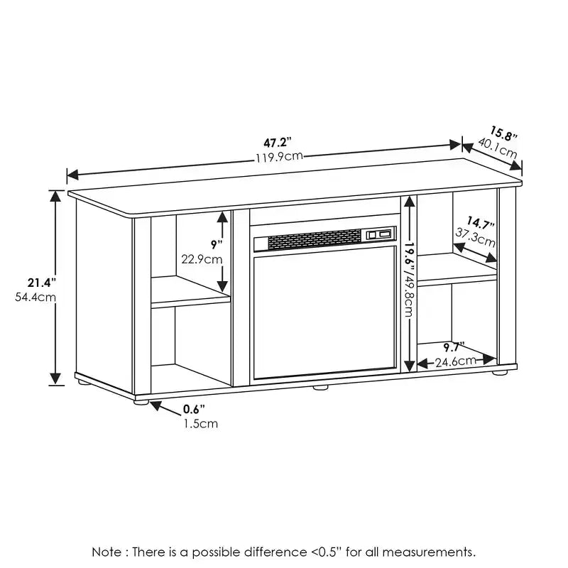 Furinno Fireplace TV Stand Entertainment Center TV Console Cabinet w/Open Storage Shelf for TV up to 55,French Oak Grey