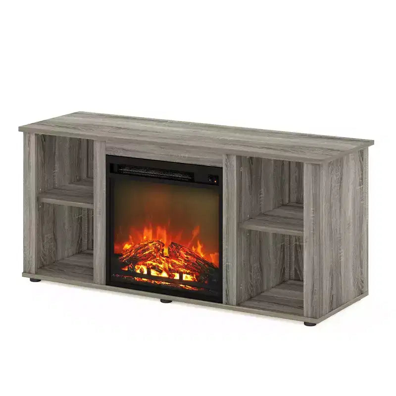 Furinno Fireplace TV Stand Entertainment Center TV Console Cabinet w/Open Storage Shelf for TV up to 55,French Oak Grey