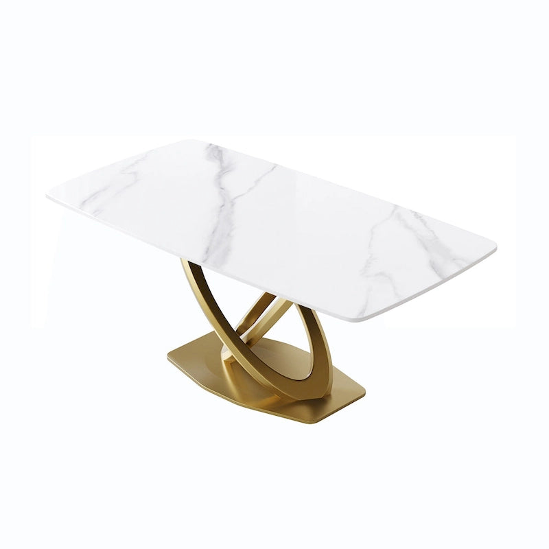 Contemporary Marble Dining Table with Gold Geometric Base