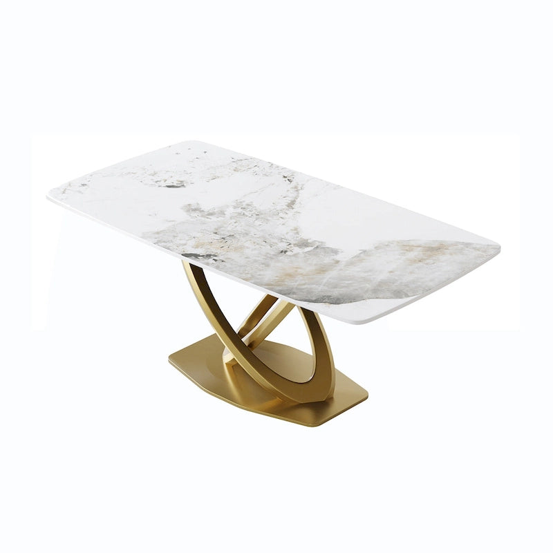 Contemporary Marble Dining Table with Gold Geometric Base