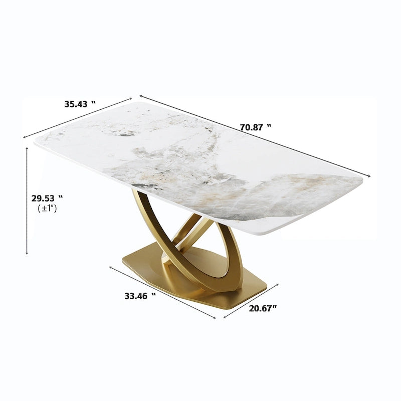 Contemporary Marble Dining Table with Gold Geometric Base