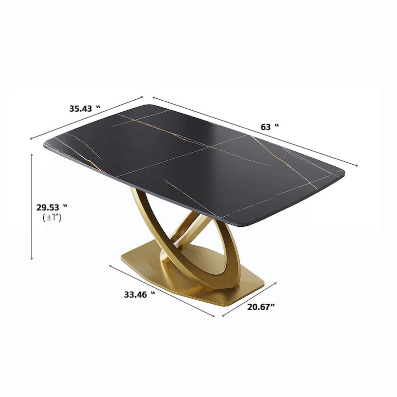 Contemporary Marble Dining Table with Gold Geometric Base