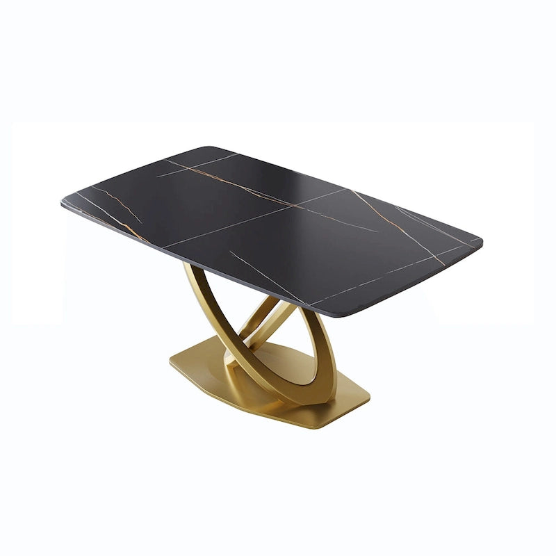 Contemporary Marble Dining Table with Gold Geometric Base