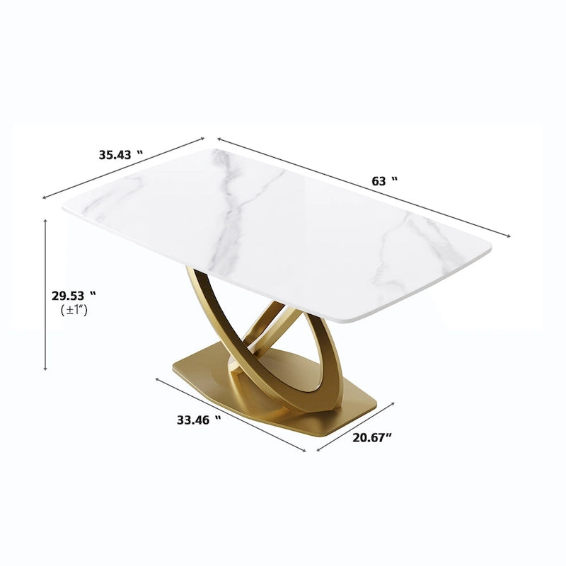 Contemporary Marble Dining Table with Gold Geometric Base
