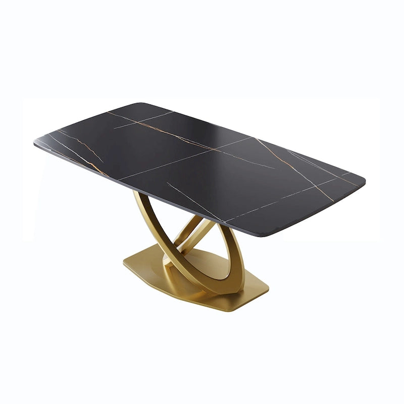 Contemporary Marble Dining Table with Gold Geometric Base