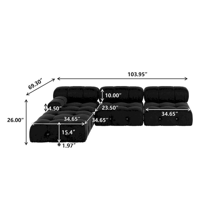 104 Convertible Modular Sectional Sofa, L-Shaped Minimalist Velvet Sofas Couches with Chaise Ottomans