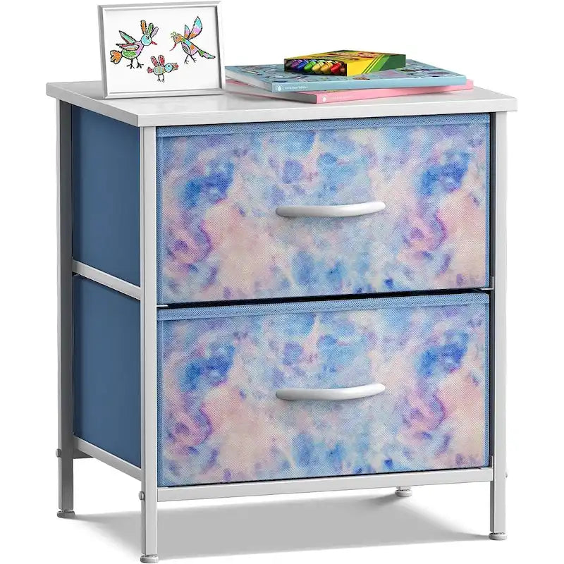 2 Drawer Bedside Nightstand End Table Bedroom Dresser, Pastel Colors