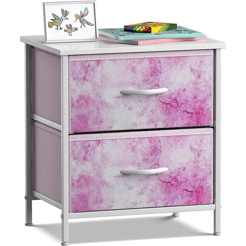 2 Drawer Bedside Nightstand End Table Bedroom Dresser, Pastel Colors