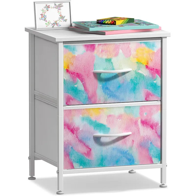 2 Drawer Bedside Nightstand End Table Bedroom Dresser, Pastel Colors