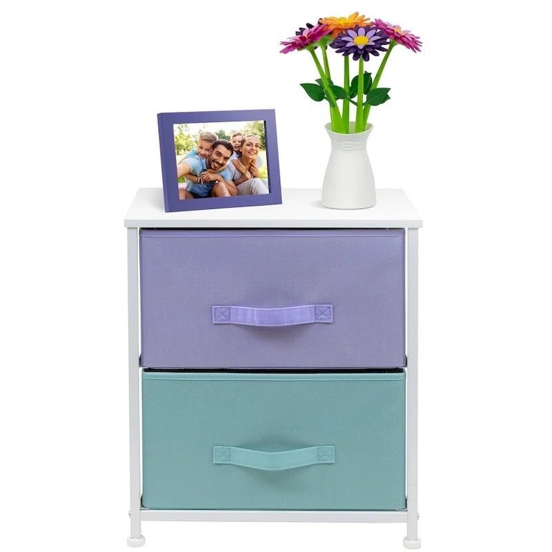 2 Drawer Bedside Nightstand End Table Bedroom Dresser, Pastel Colors