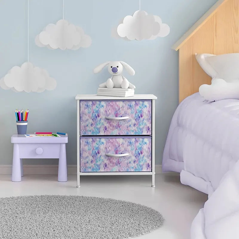 2 Drawer Bedside Nightstand End Table Bedroom Dresser, Pastel Colors