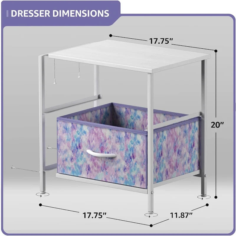 2 Drawer Bedside Nightstand End Table Bedroom Dresser, Pastel Colors