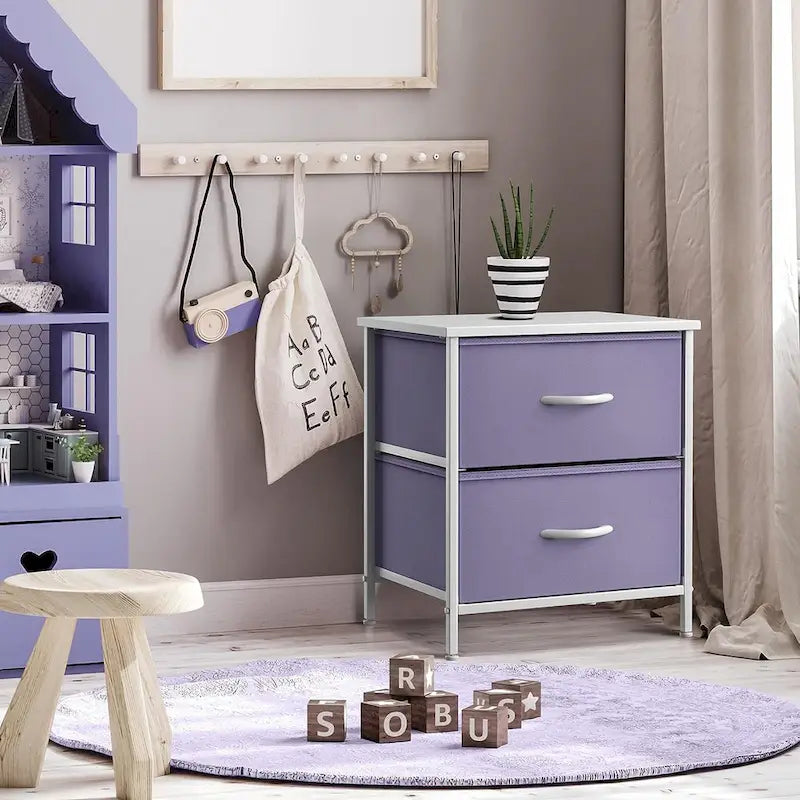 2 Drawer Bedside Nightstand End Table Bedroom Dresser, Pastel Colors
