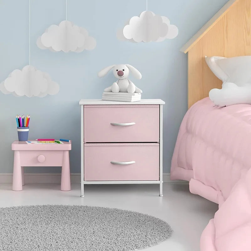 2 Drawer Bedside Nightstand End Table Bedroom Dresser, Pastel Colors