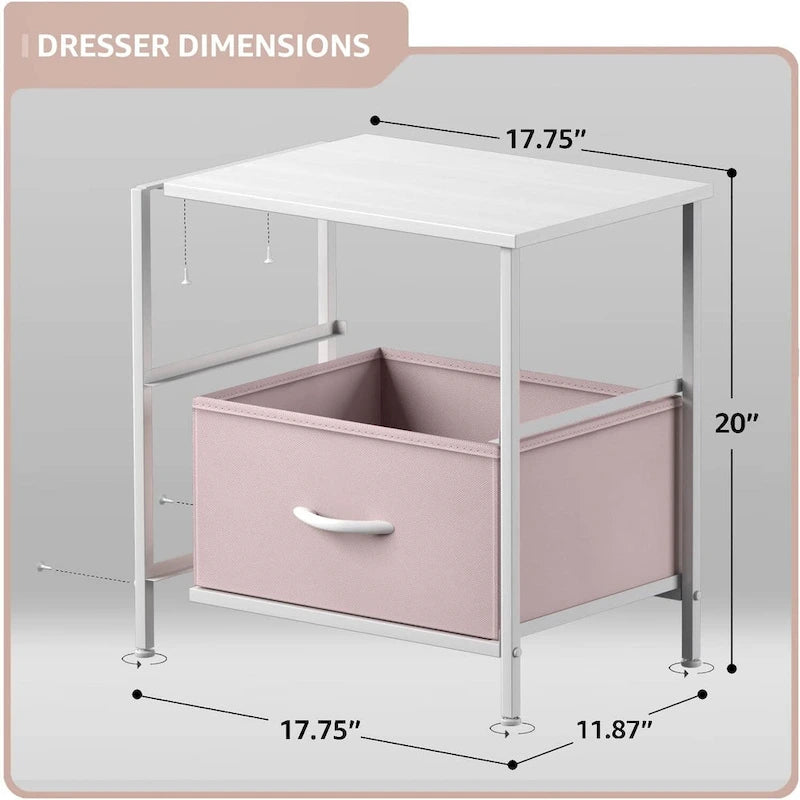 2 Drawer Bedside Nightstand End Table Bedroom Dresser, Pastel Colors