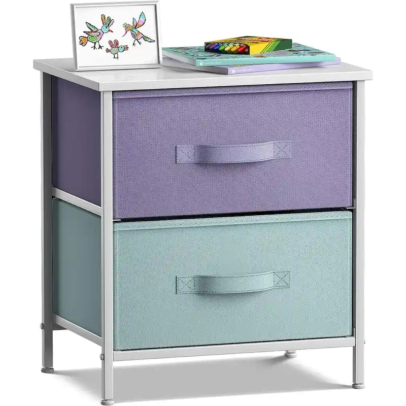 2 Drawer Bedside Nightstand End Table Bedroom Dresser, Pastel Colors