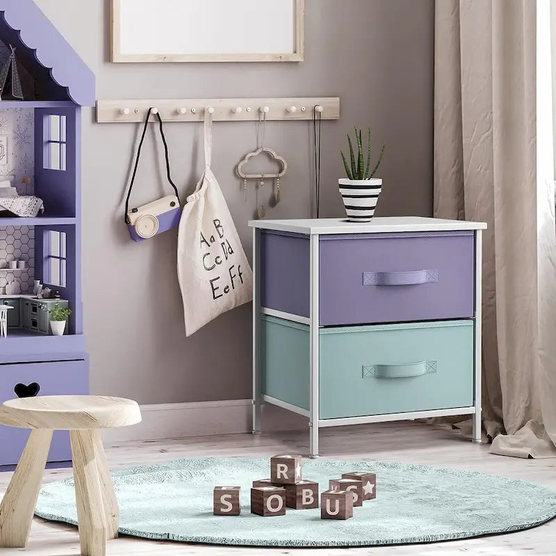 2 Drawer Bedside Nightstand End Table Bedroom Dresser, Pastel Colors