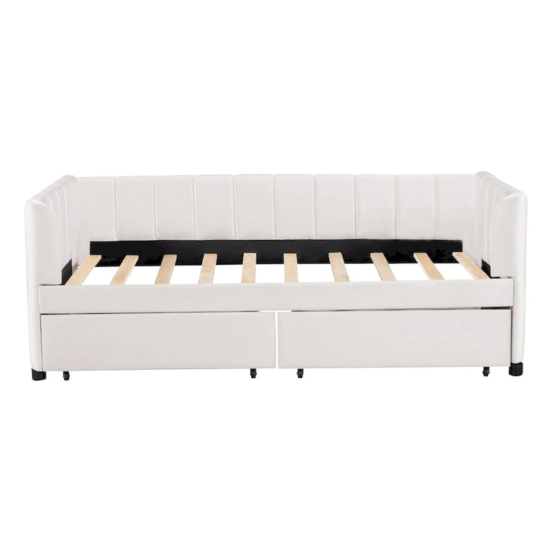 Twin Size Upholstered Daybed with Ergonomic Design Backrest and 2 Drawers