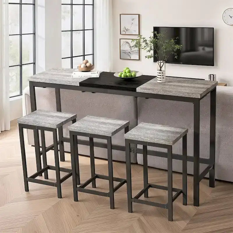 4-Piece Pub Set with Convenient Hanging Stool Design