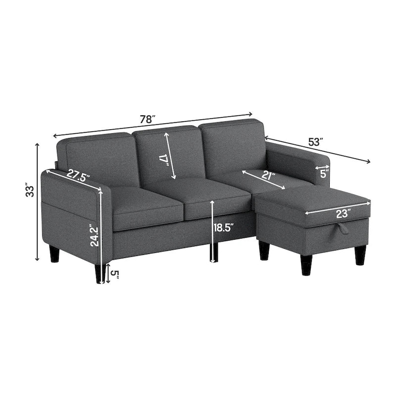 L-shaped design Sofa 3 Seater with Storage Box for the Chaise